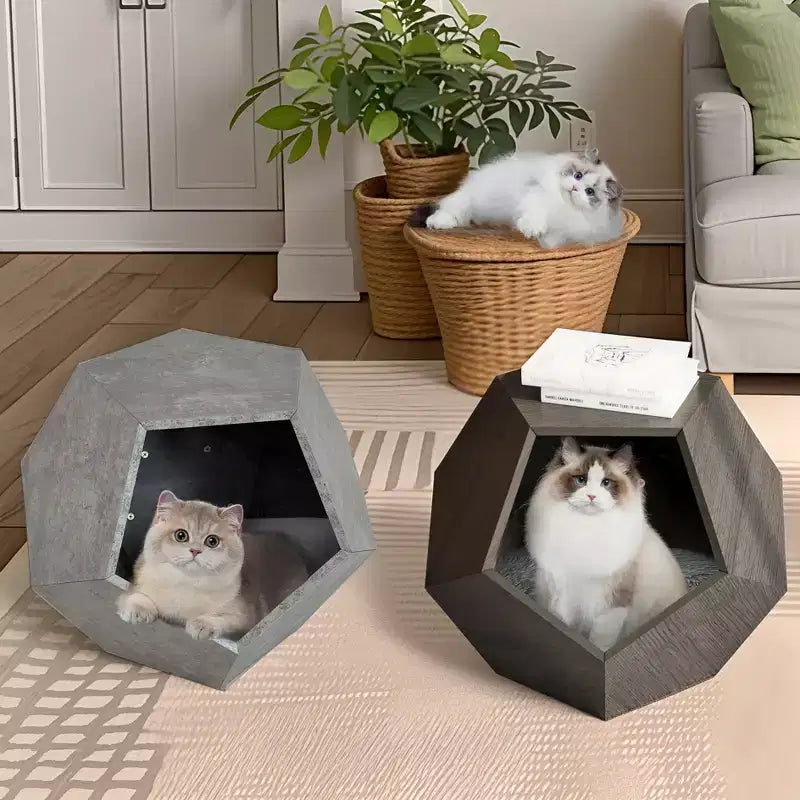 Cats House Side Table for Coffee Cupboard Pet Crate Nightstand 26 Shaped MDF Multi-Purpose End Table Pet Bed Furniture