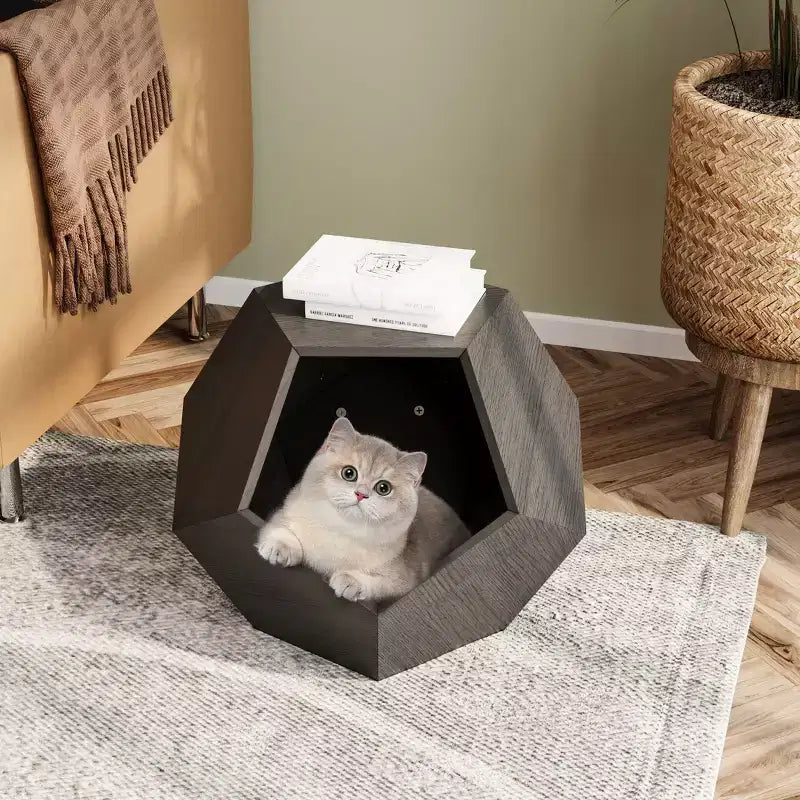 Cats House Side Table for Coffee Cupboard Pet Crate Nightstand 26 Shaped MDF Multi-Purpose End Table Pet Bed Furniture