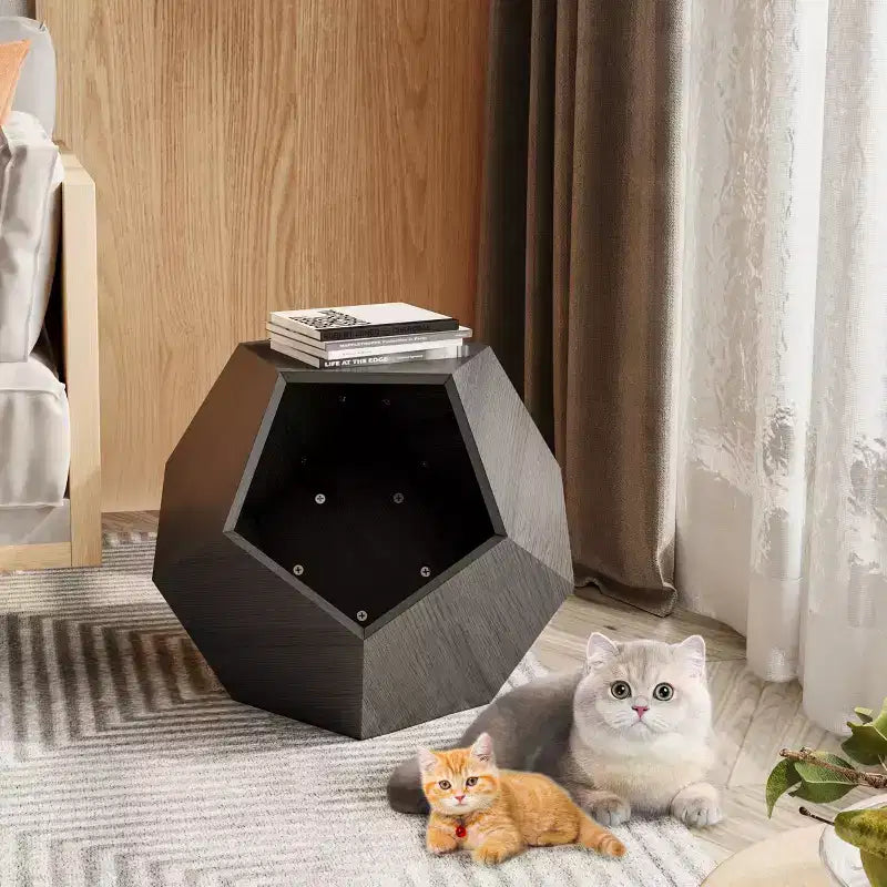 Cats House Side Table for Coffee Cupboard Pet Crate Nightstand 26 Shaped MDF Multi-Purpose End Table Pet Bed Furniture