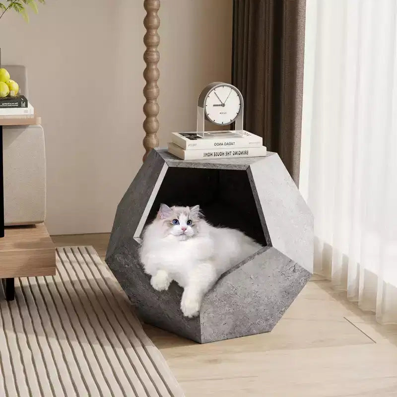 Cats House Side Table for Coffee Cupboard Pet Crate Nightstand 26 Shaped MDF Multi-Purpose End Table Pet Bed Furniture