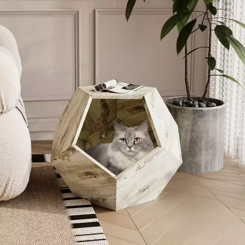 Cats House Side Table for Coffee Cupboard Pet Crate Nightstand 26 Shaped MDF Multi-Purpose End Table Pet Bed Furniture