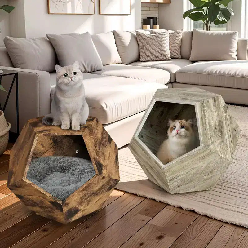 Cats House Side Table for Coffee Cupboard Pet Crate Nightstand 26 Shaped MDF Multi-Purpose End Table Pet Bed Furniture