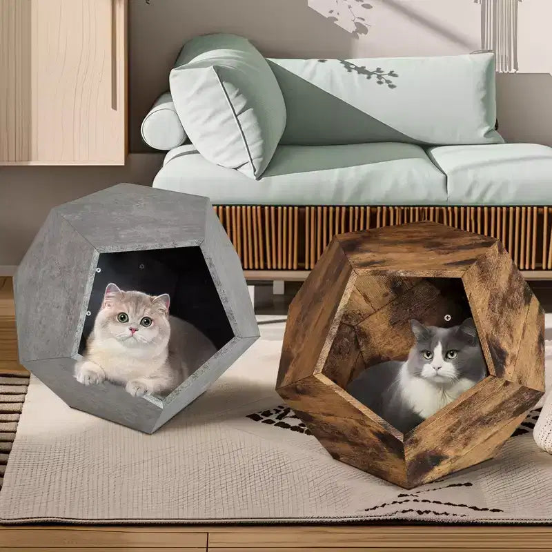 Cats House Side Table for Coffee Cupboard Pet Crate Nightstand 26 Shaped MDF Multi-Purpose End Table Pet Bed Furniture