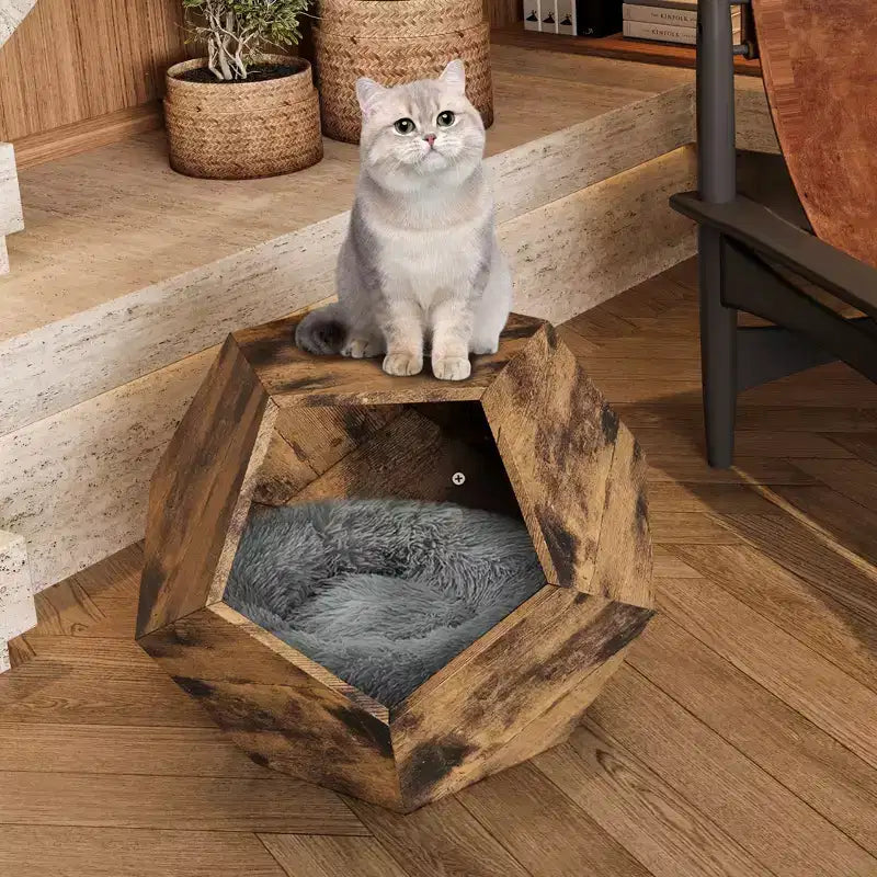 Okak Cats House Side Table for Coffee Cupboard Pet Crate Nightstand 26 Shaped MDF Multi-Purpose End Table Pet Bed Furniture