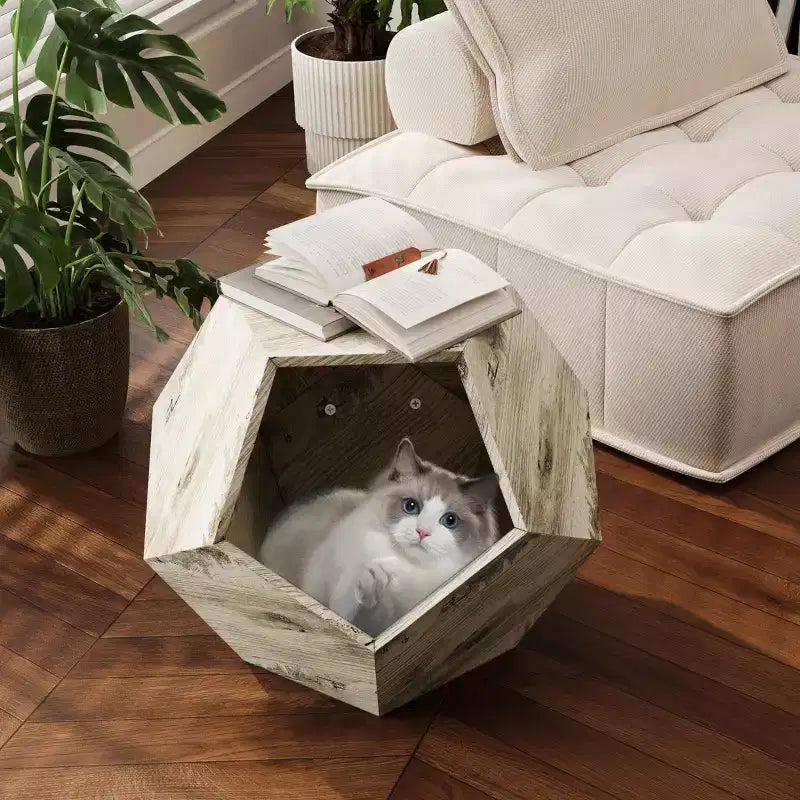 Table d'appoint en forme de maison pour chat pour tasse à café, caisse pour animaux de compagnie, table de chevet, en MDF, table d'appoint polyvalente, mobilier pour lit pour animaux de compagnie