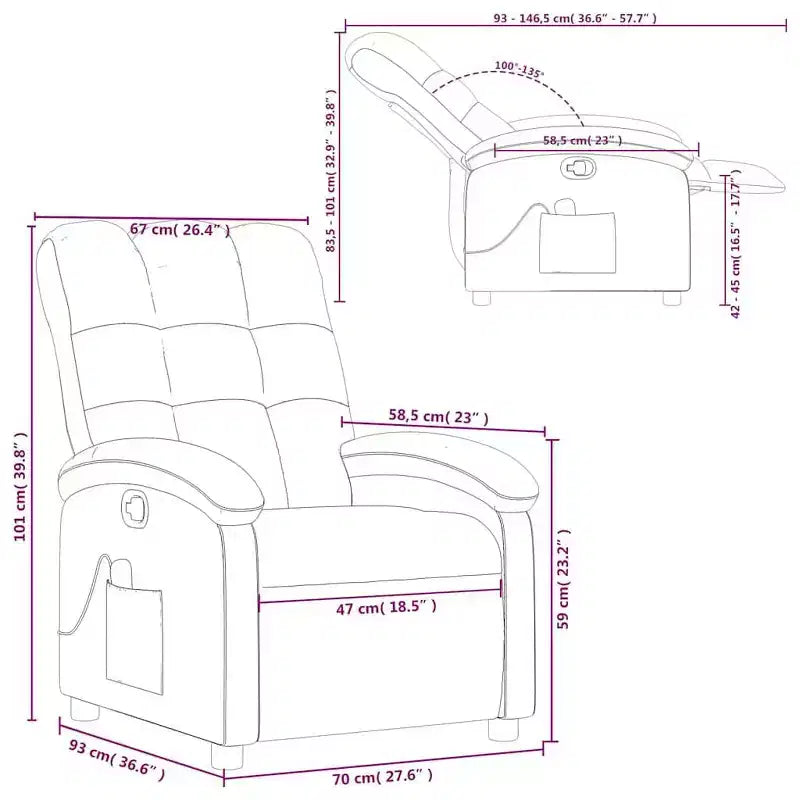 Massage Recliner Chair, Adjustable Backrest & Footrest - Dark Gray
