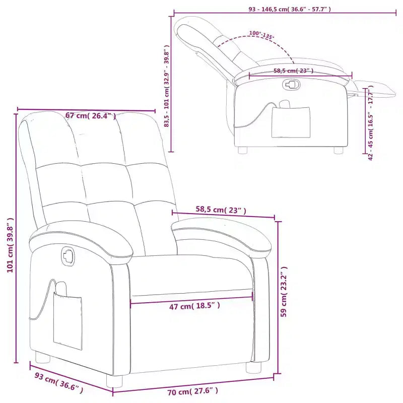 Massage Recliner Chair, Adjustable Backrest & Footrest - Dark Gray