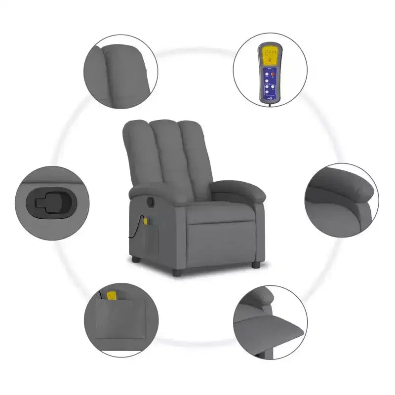 Massage Recliner Chair, Adjustable Backrest & Footrest - Dark Gray