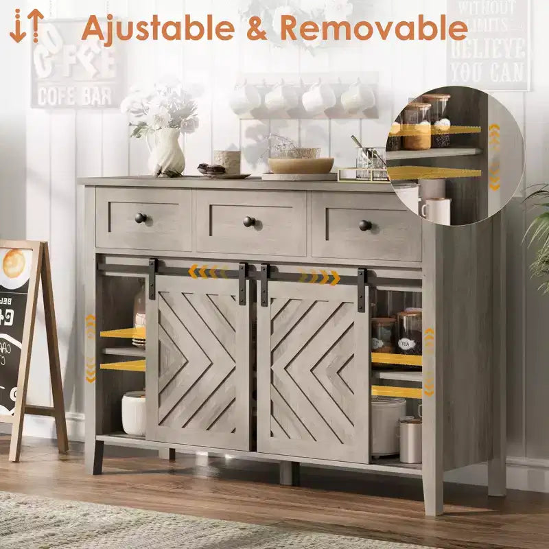 53.5'' Buffet Cabinet with Storage, 36'' Tall Wood Rustic Sideboard with 3 Drawer, Reversible Wine Rack and Adjustable Shelf