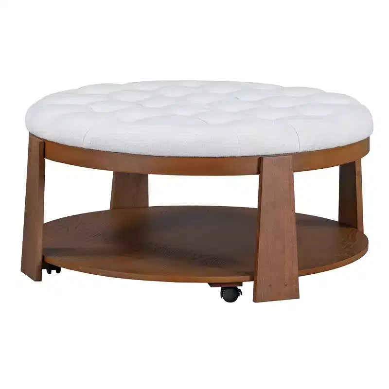 Round 2-Tier Lift-Top CoffeeTable with Storage & 3 Ottoman, Mid Century Center Tables for Living Room Small Space