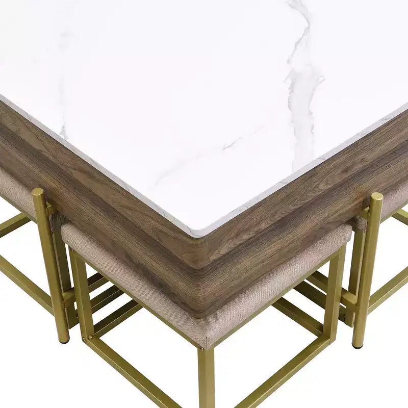 Round 2-Tier Lift-Top CoffeeTable with Storage & 3 Ottoman, Mid Century Center Tables for Living Room Small Space