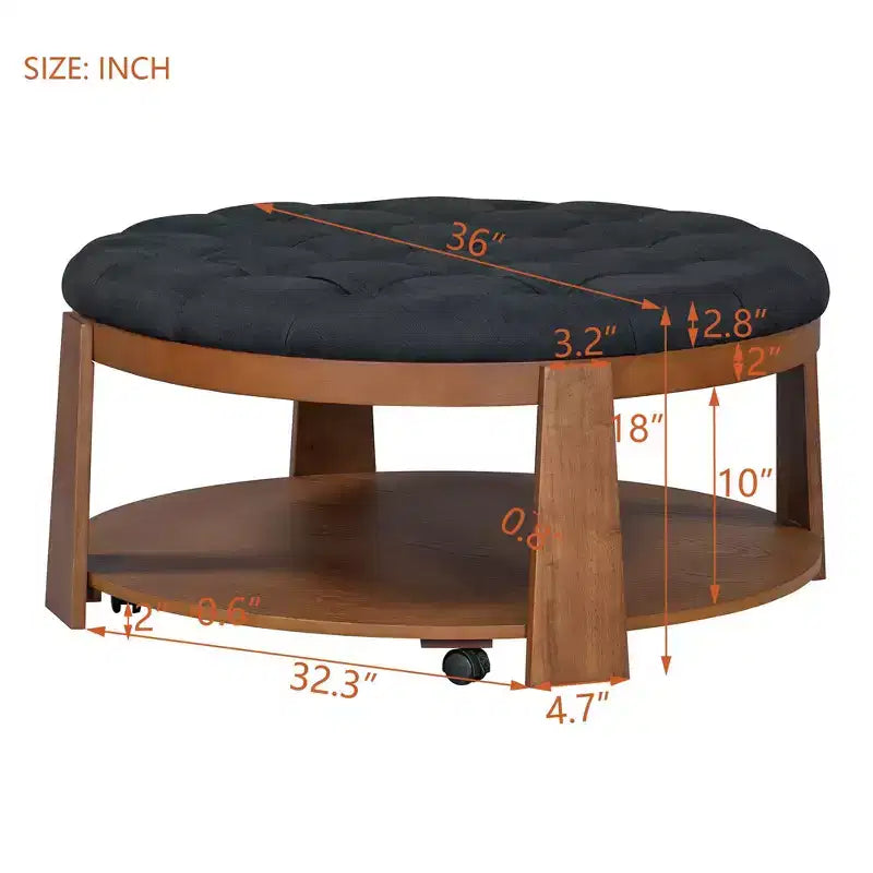 Round 2-Tier Lift-Top CoffeeTable with Storage & 3 Ottoman, Mid Century Center Tables for Living Room Small Space