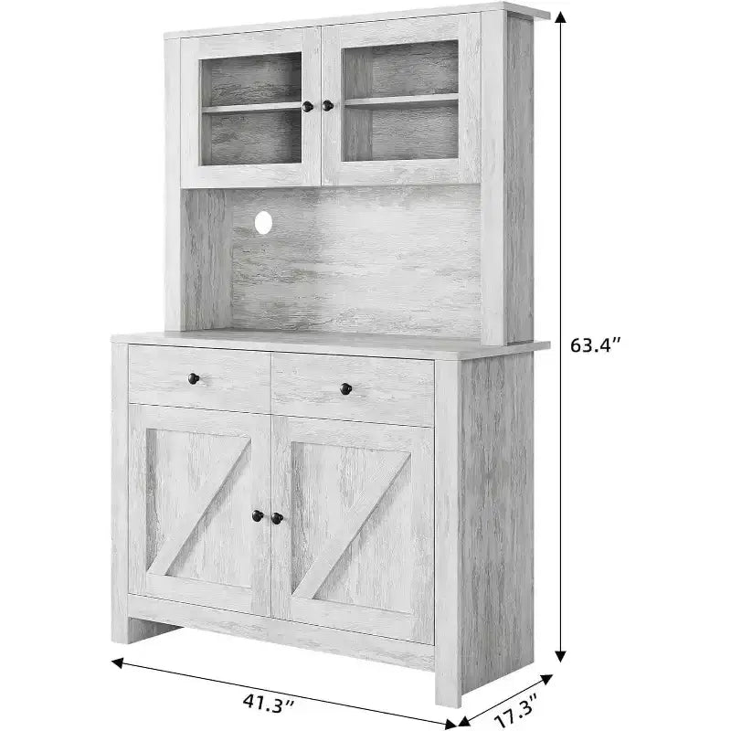 Kitchen Pantry Cabinet with Microwave Stand - Freestanding Hutch with Adjustable Shelves, Buffet Cupboard for Dining Room