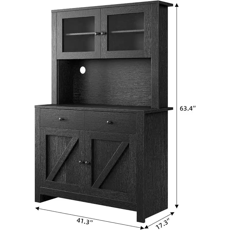 Kitchen Pantry Cabinet with Microwave Stand - Freestanding Hutch with Adjustable Shelves, Buffet Cupboard for Dining Room