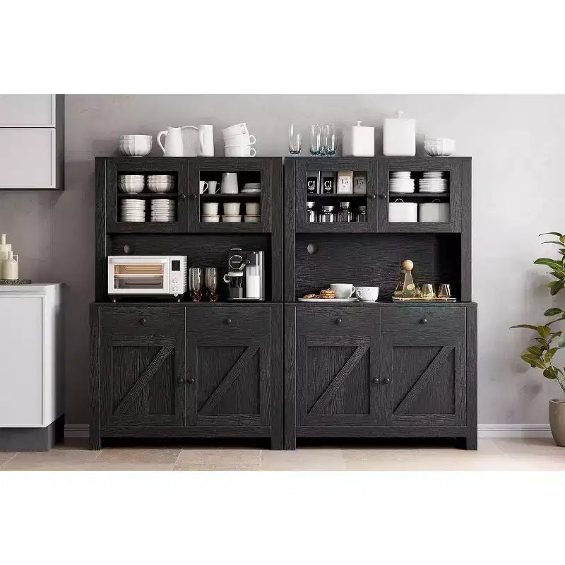 Kitchen Pantry Cabinet with Microwave Stand - Freestanding Hutch with Adjustable Shelves, Buffet Cupboard for Dining Room