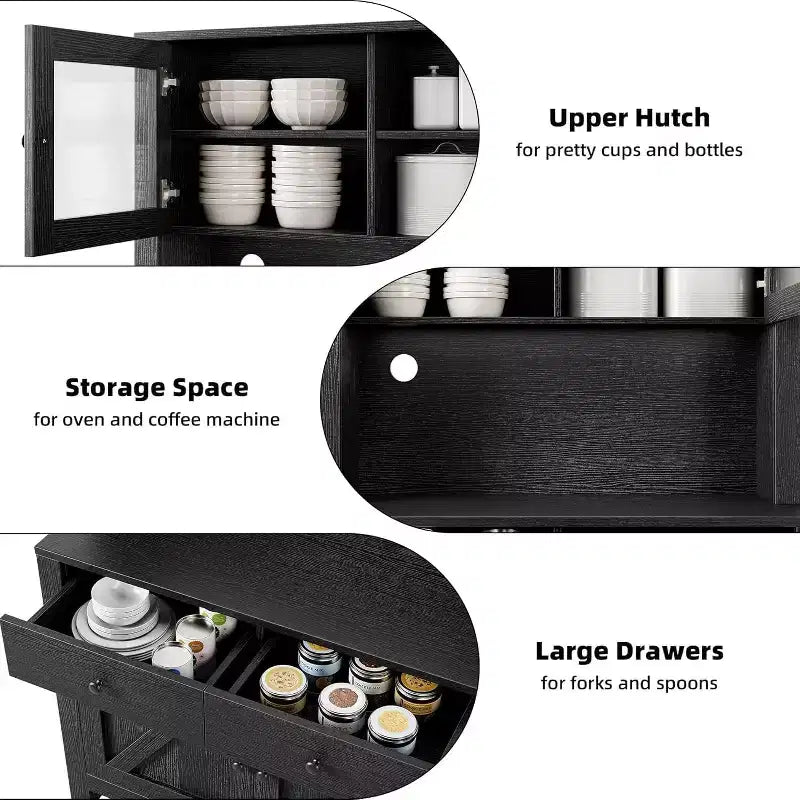 Kitchen Pantry Cabinet with Microwave Stand - Freestanding Hutch with Adjustable Shelves, Buffet Cupboard for Dining Room