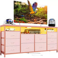 63.3 Inch Dresser for Bedroom, 10 Drawer Dresser TV Fabric Chest of Drawers with LED Lights & Power Outlets, Long Entertainment Center for Closet
