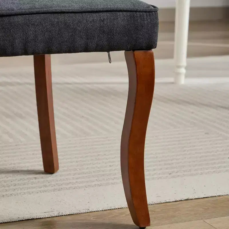Flocking Linen Dining Chairs Set of 2, Modern Kitchen Chairs with Comfy Fabric Upholstered, Accent Chairs with Curved Solid Wood Legs