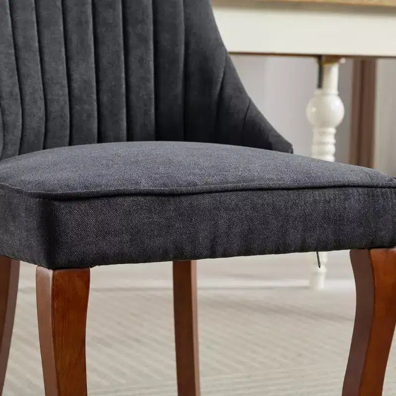 Flocking Linen Dining Chairs Set of 2, Modern Kitchen Chairs with Comfy Fabric Upholstered, Accent Chairs with Curved Solid Wood Legs