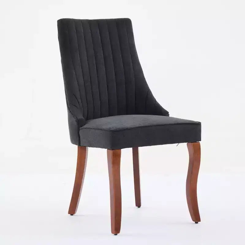 Flocking Linen Dining Chairs Set of 2, Modern Kitchen Chairs with Comfy Fabric Upholstered, Accent Chairs with Curved Solid Wood Legs