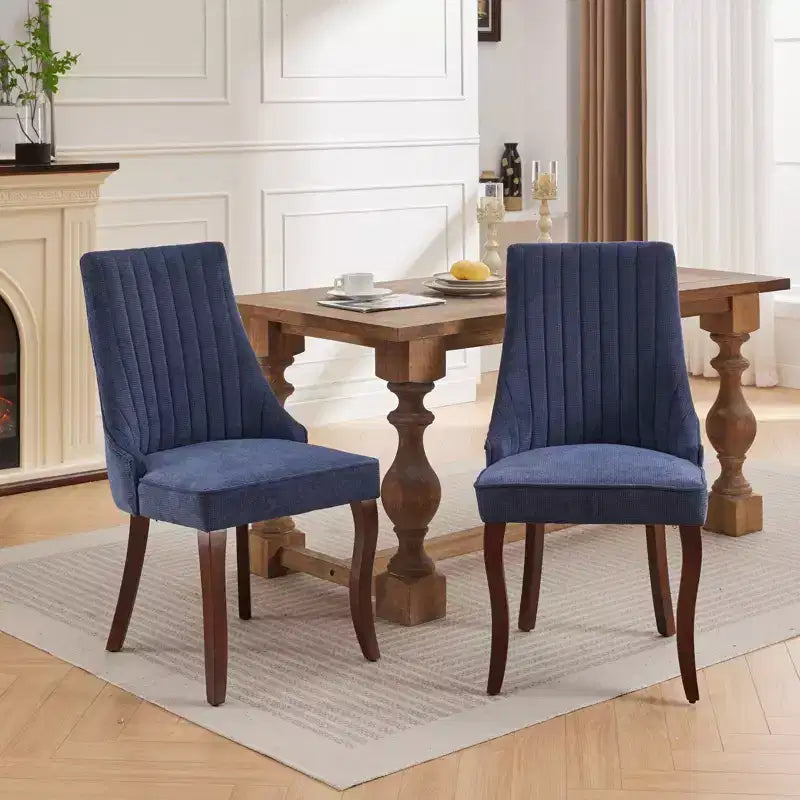 Flocking Linen Dining Chairs Set of 2, Modern Kitchen Chairs with Comfy Fabric Upholstered, Accent Chairs with Curved Solid Wood Legs