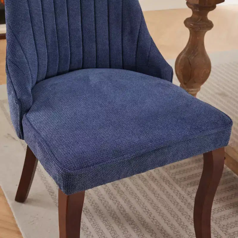 Flocking Linen Dining Chairs Set of 2, Modern Kitchen Chairs with Comfy Fabric Upholstered, Accent Chairs with Curved Solid Wood Legs