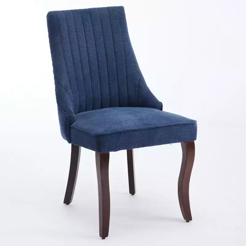 Flocking Linen Dining Chairs Set of 2, Modern Kitchen Chairs with Comfy Fabric Upholstered, Accent Chairs with Curved Solid Wood Legs