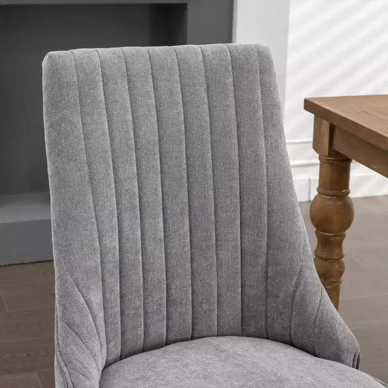 Flocking Linen Dining Chairs Set of 2, Modern Kitchen Chairs with Comfy Fabric Upholstered, Accent Chairs with Curved Solid Wood Legs