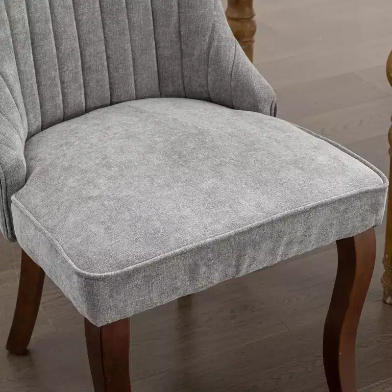Flocking Linen Dining Chairs Set of 2, Modern Kitchen Chairs with Comfy Fabric Upholstered, Accent Chairs with Curved Solid Wood Legs