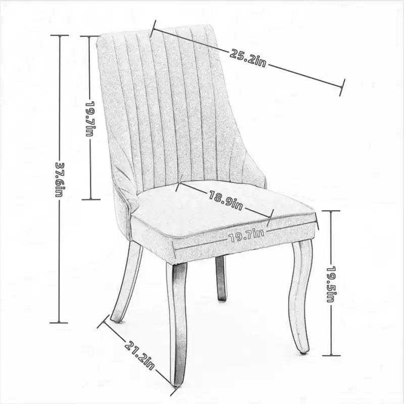 Flocking Linen Dining Chairs Set of 2, Modern Kitchen Chairs with Comfy Fabric Upholstered, Accent Chairs with Curved Solid Wood Legs