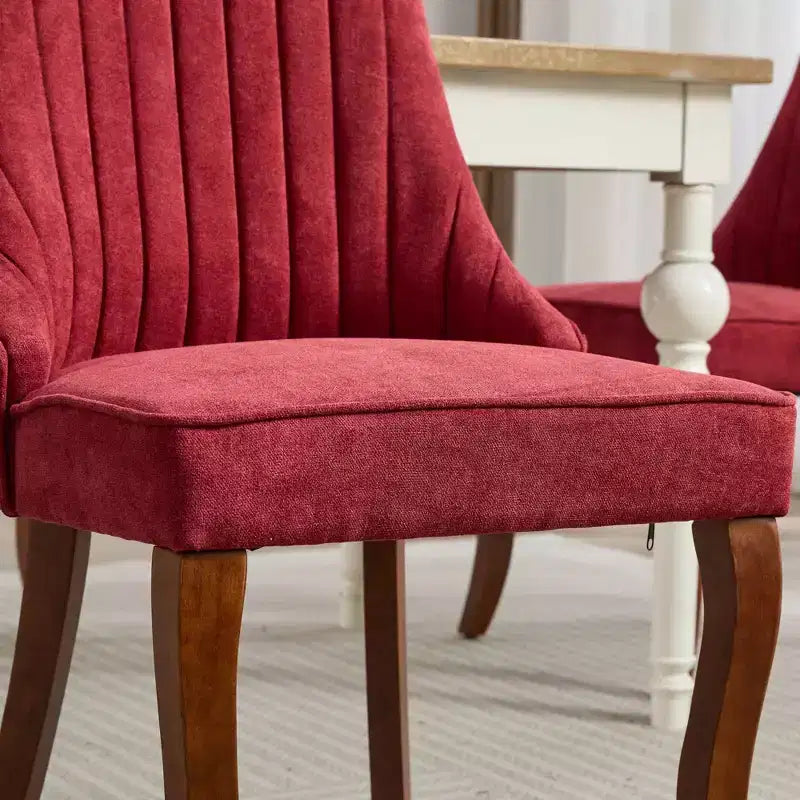 Flocking Linen Dining Chairs Set of 2, Modern Kitchen Chairs with Comfy Fabric Upholstered, Accent Chairs with Curved Solid Wood Legs