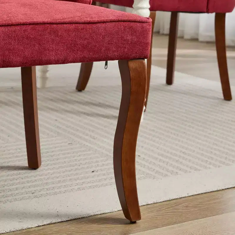 Flocking Linen Dining Chairs Set of 2, Modern Kitchen Chairs with Comfy Fabric Upholstered, Accent Chairs with Curved Solid Wood Legs