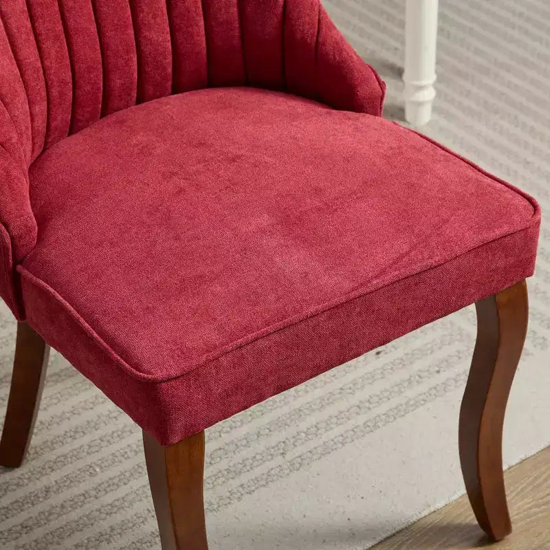 Flocking Linen Dining Chairs Set of 2, Modern Kitchen Chairs with Comfy Fabric Upholstered, Accent Chairs with Curved Solid Wood Legs