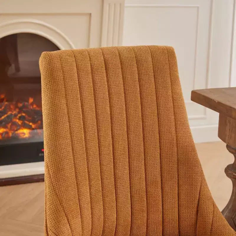 Flocking Linen Dining Chairs Set of 2, Modern Kitchen Chairs with Comfy Fabric Upholstered, Accent Chairs with Curved Solid Wood Legs