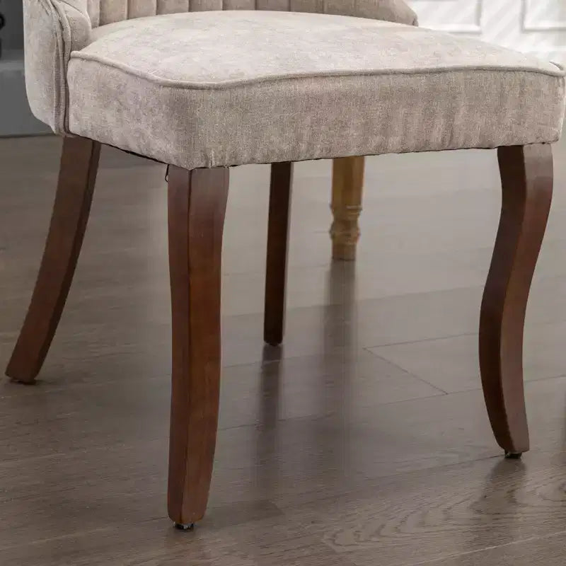 Flocking Linen Dining Chairs Set of 2, Modern Kitchen Chairs with Comfy Fabric Upholstered, Accent Chairs with Curved Solid Wood Legs