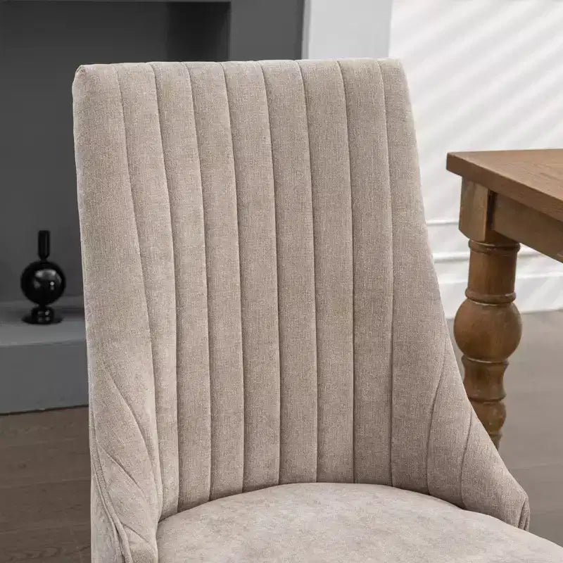 Flocking Linen Dining Chairs Set of 2, Modern Kitchen Chairs with Comfy Fabric Upholstered, Accent Chairs with Curved Solid Wood Legs