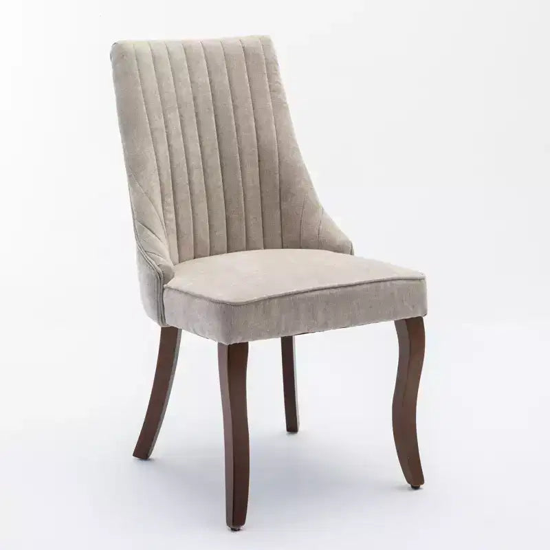 Flocking Linen Dining Chairs Set of 2, Modern Kitchen Chairs with Comfy Fabric Upholstered, Accent Chairs with Curved Solid Wood Legs