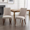 Okak Flocking Linen Dining Chairs Set of 2, Modern Kitchen Chairs with Comfy Fabric Upholstered, Accent Chairs with Curved Solid Wood Legs