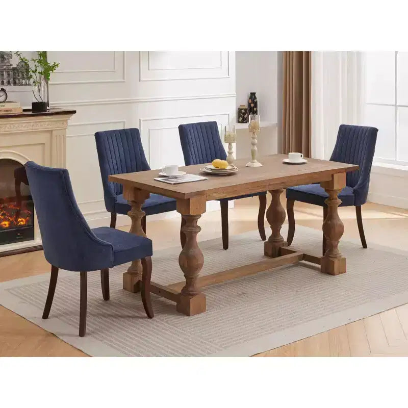 Lot de 2 chaises de salle à manger en lin floculé, chaises de cuisine modernes avec revêtement en tissu confortable, chaises d'appoint avec pieds incurvés en bois massif