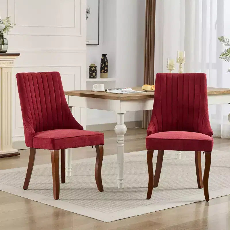 Lot de 2 chaises de salle à manger en lin floculé, chaises de cuisine modernes avec revêtement en tissu confortable, chaises d'appoint avec pieds incurvés en bois massif