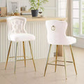 MAYEERTY Beige Velvet Bar Stools Set of 2, Button-Tufted Wing-Back,Metal Legs for Kitchen Island & Pub