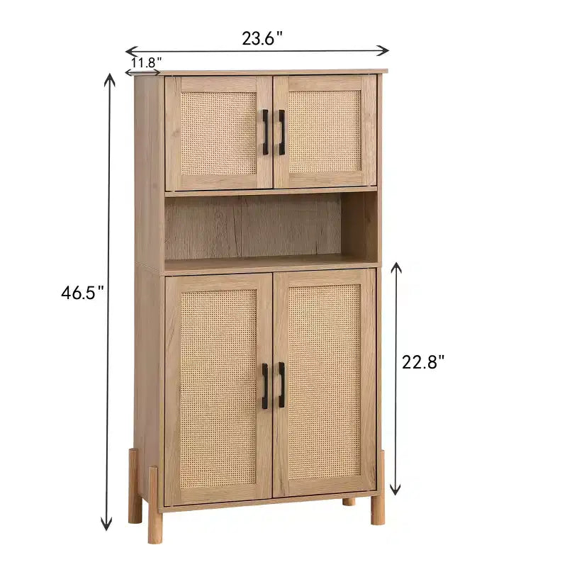 Malphite Mid-Century Modern 23.6'' Storage Cabinet with Woven Rattan Doors and Adjustable Shelves