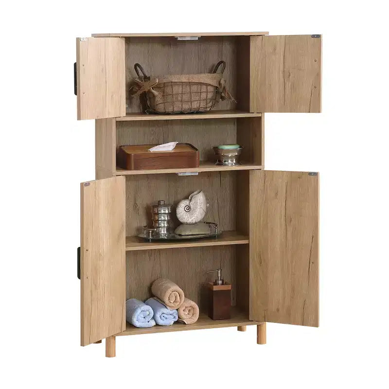 Malphite Mid-Century Modern 23.6'' Storage Cabinet with Woven Rattan Doors and Adjustable Shelves