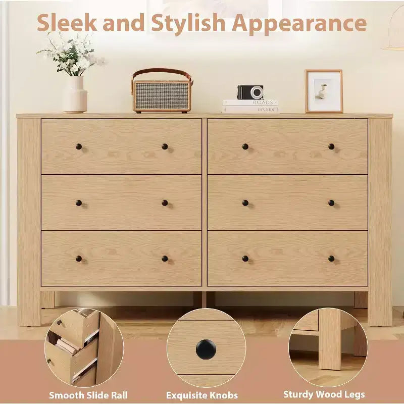 6-Drawer Dresser - Modern Chest with Deep Storage