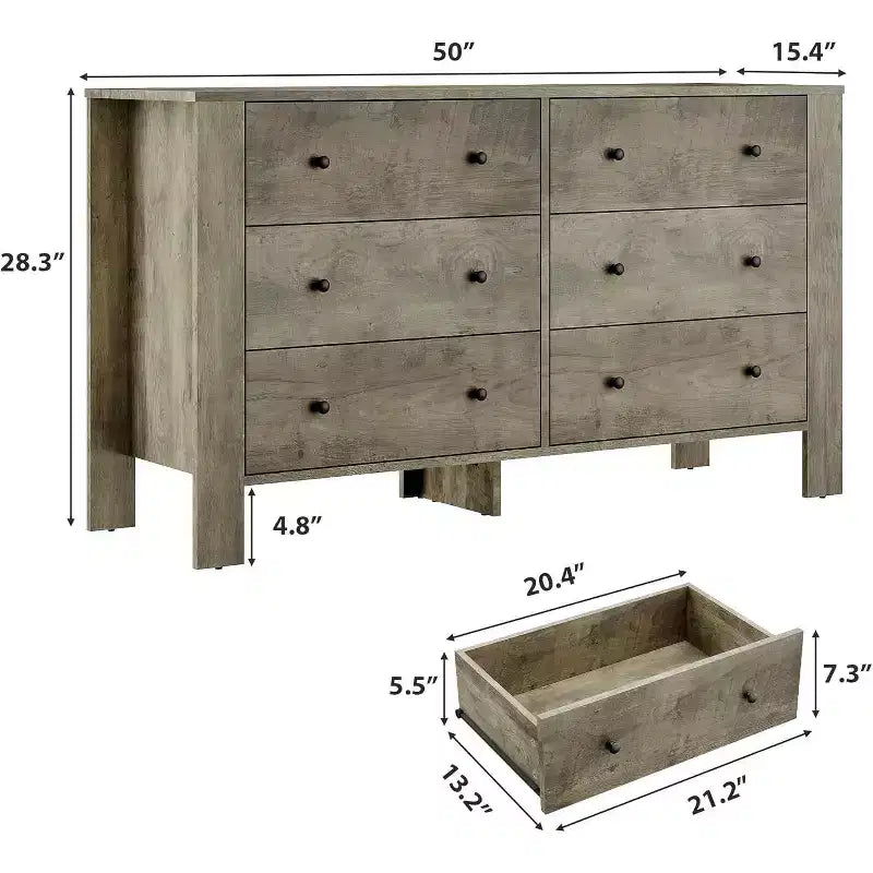 6-Drawer Dresser - Modern Chest with Deep Storage