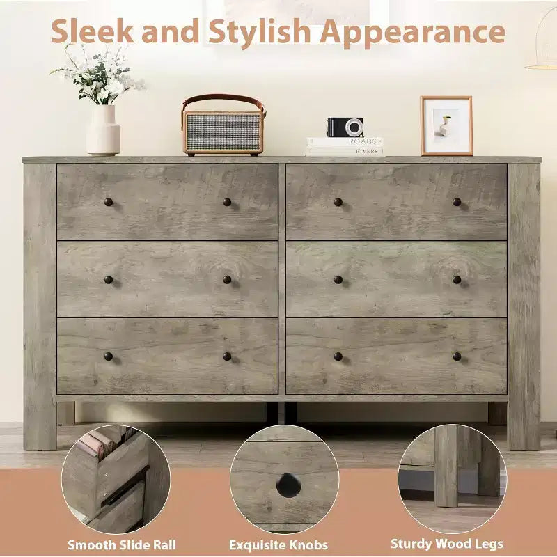 6-Drawer Dresser - Modern Chest with Deep Storage