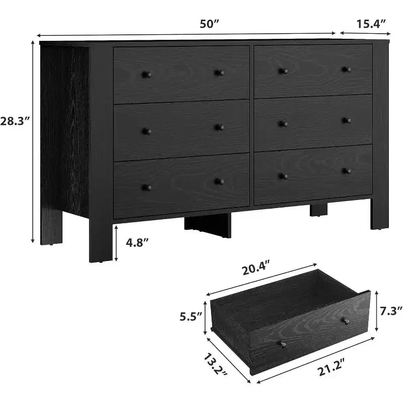 6-Drawer Dresser - Modern Chest with Deep Storage