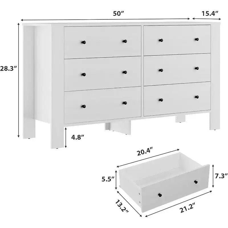 6-Drawer Dresser - Modern Chest with Deep Storage