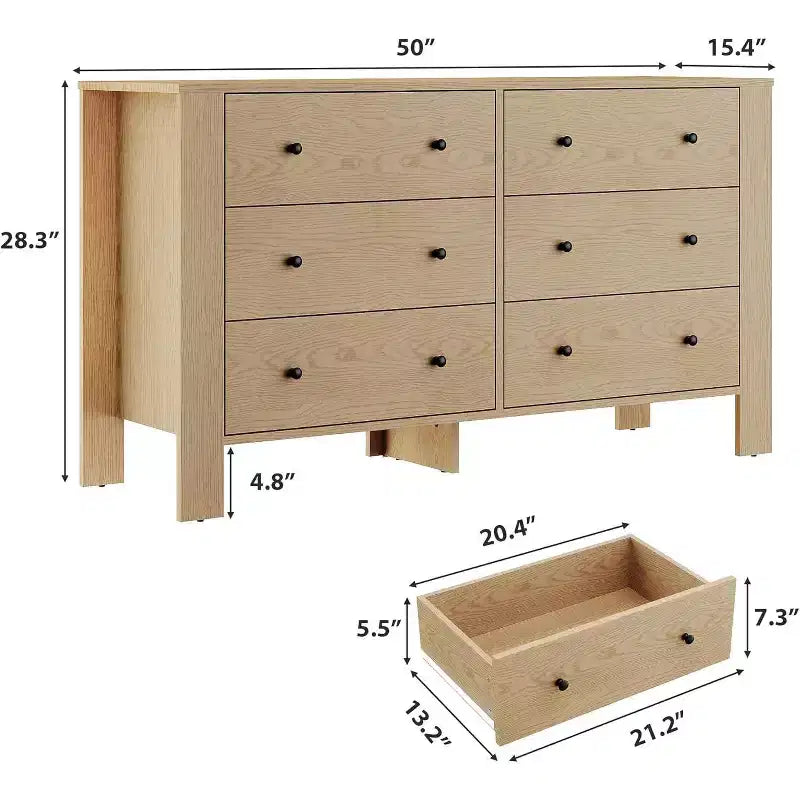 6-Drawer Dresser - Modern Chest with Deep Storage