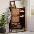 CuisinSmart 3 Tier Free Standing Shoe Cabinet with Natural Rattan, Shoe Organizer with Adjustable Shelves, Narrow Shoe Rack for Hallway, Retro